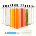 18 Oz Glass Water Bottles (With Lids), Juice Bottles, Clear Glass Juice Bottles for Juicing, Reusable Glass Juicer Bottles, with Stainless Steel Lids, BPA Free, Leak-Proof, Set of 10