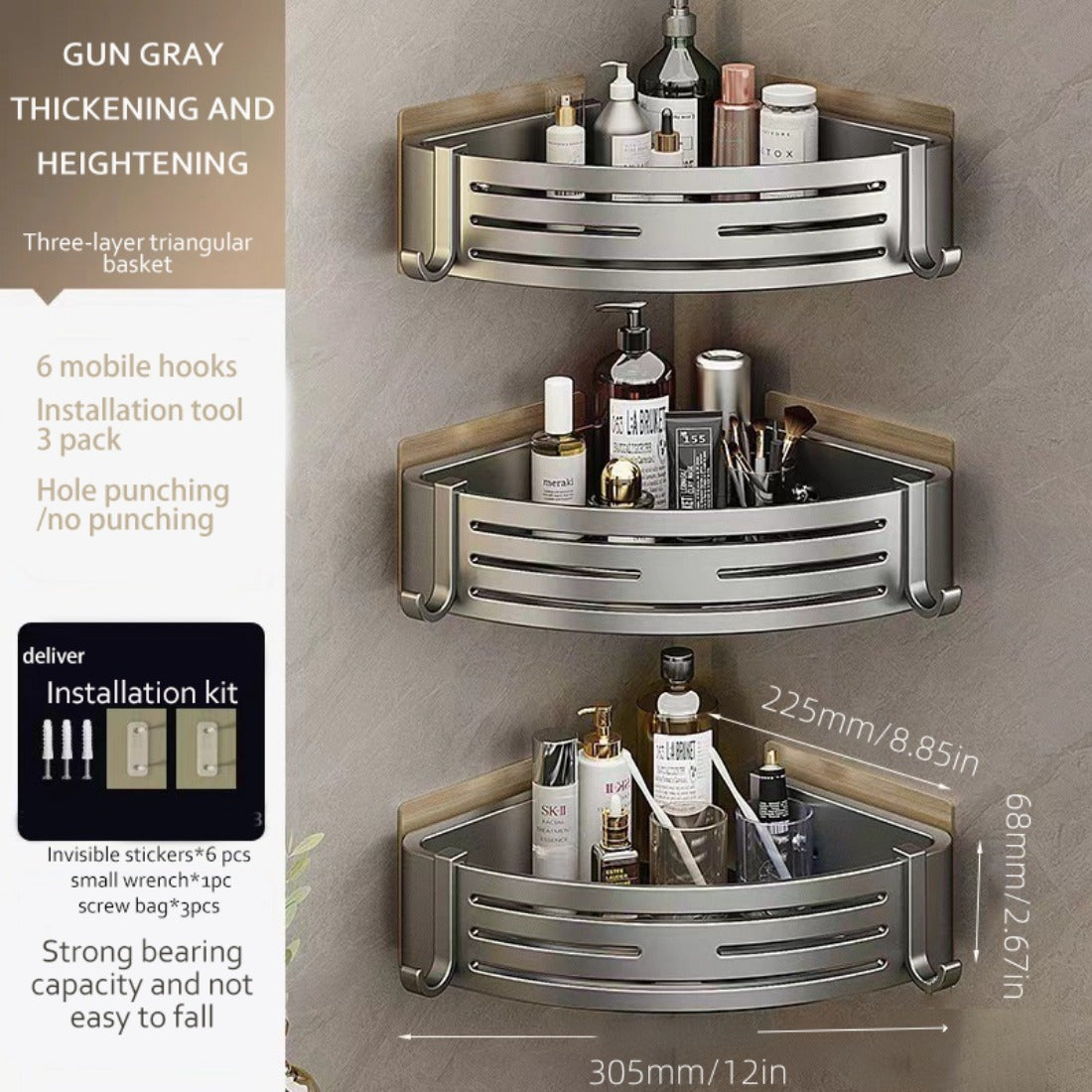 Compact 2pcs Adjustable Home Storage Rack – durable multi-purpose storage, 2pcs 3pcs No-Drill Bathroom Kitchen Triangle Storage Racks Corner Wall-Mounted Shelves Suitable for Shower, designed for American homes, daily convenience and practical giftin