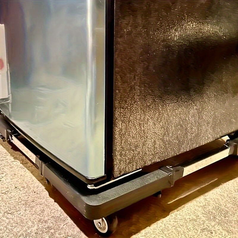 1pc Stainless Steel Mobile Device Trolley with 4 Locking Wheels - Adjustable Drum Base for Refrigerator, Washer and Dryer - Space-saving Kitchen Storage Rack with Telescopic Stand and Sliding Casters
