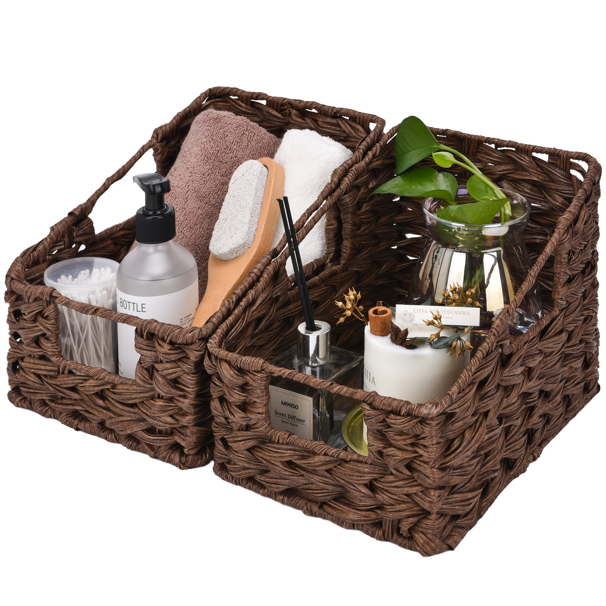 Storage Bins – Storage Baskets Square Wicker Baskets With Built-in Handles Hand-Woven Baskets