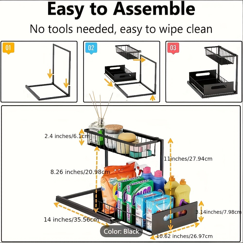 Kitchen Essential – 1/2pcs Kitchen Organizers And Storage, Kitchen Accessories, Utility Racks, Under Sink Organizer, Pull Out Cabinet Organizer, 2 Tier Slide Out Sink Shelf, Cabinet Storage