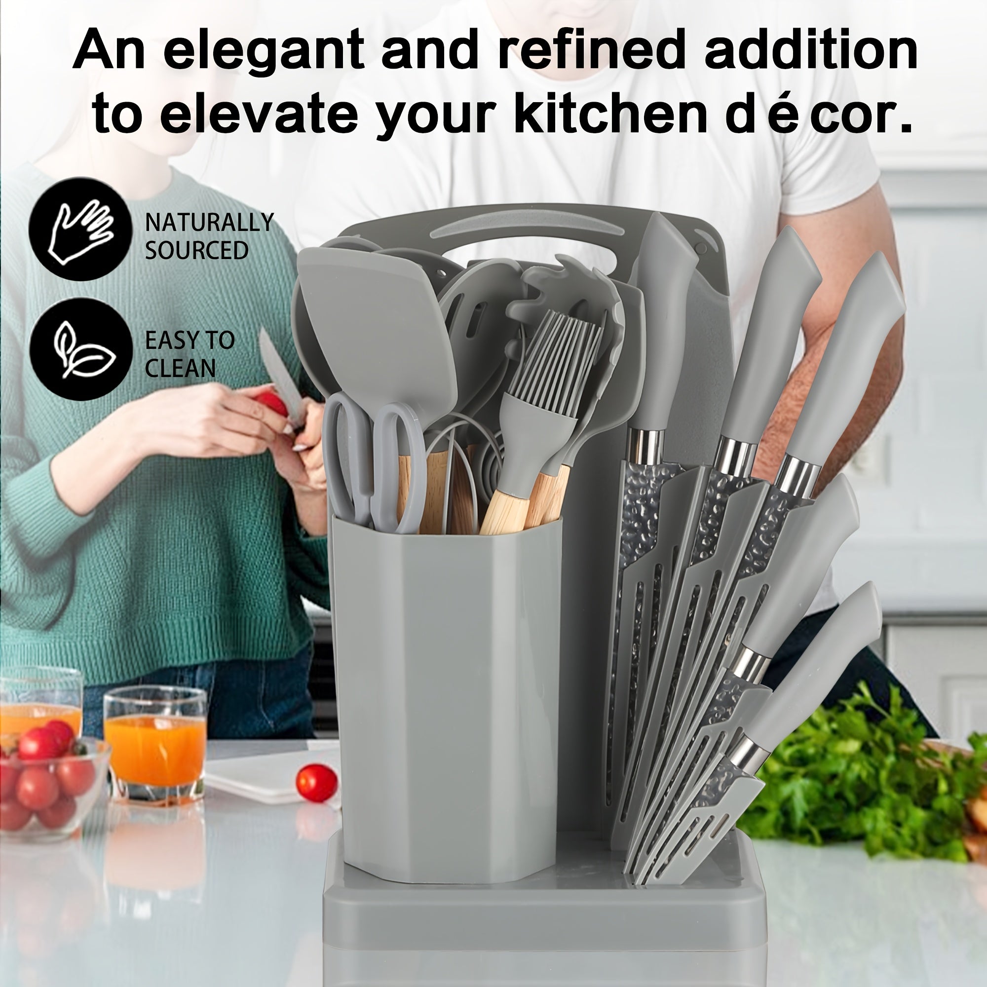 19pcs Silicone Kitchenware Knife Sets, Kitchen Accessories, Made Of Heat Resistant Food Grade Silicone And Wooden Handles Kitchen Gadgets Tools Set Nonstick Cookware, Perfect Easter & Mother's Day Gifts for Home Kitchen, Kitchen Gadgets Set