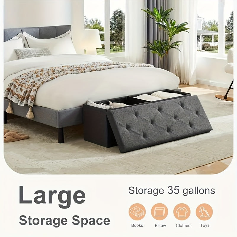 Versatile Home Storage Organizer – space-saving everyday organization, 43-Inch Large Folding Storage Ottoman Bench with Padded Seat - Heavy-Duty Footrest Hidden Compartment, designed for American homes, daily convenience and practical gifting