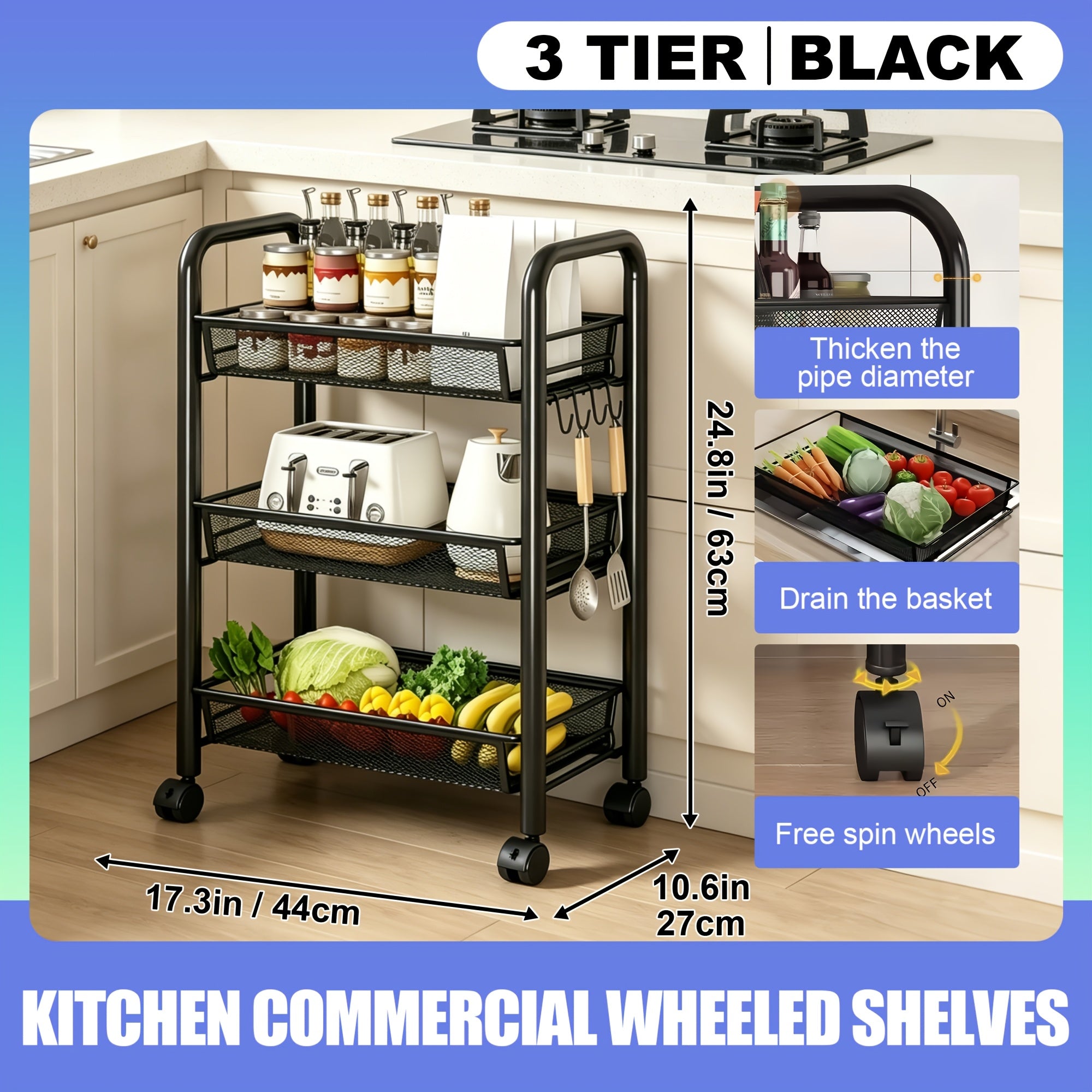 Heavy-Duty 3/4/5 Tier Adjustable Home Storage Rack – durable multi-purpose storage, 3 4 5 Tier Kitchen Dining Side Cart - Carbon Steel Storage Cart Multifunctional, designed for American homes, daily convenience and practical gifting