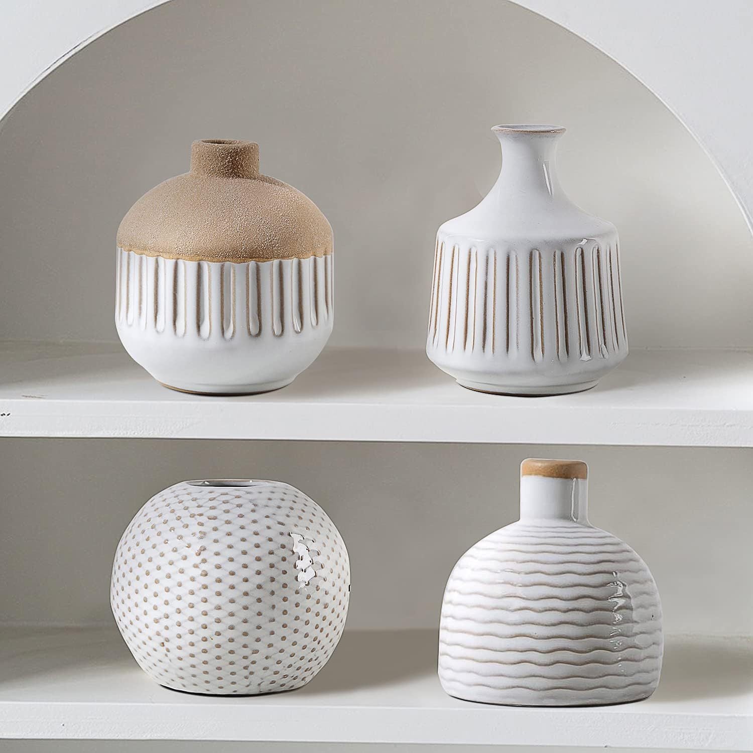 4pcs Bohemian Minimalist Small Ceramic Vases, Suitable for Bedrooms, Living Rooms, Offices, Fireplace Centers, Used as Farmhouse and Rural Retro Vase Home Decorations, and Various Holiday Gifts.
