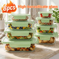 8pcs Borosilicate Glass Food Storage Containers with Lids, Light Blue/Green, with Stripes Meal Prep Containers, Airtight Bento Boxes, Leak Proof Locking, for Microwave, Oven, Freezer And Dishwasher, BPA Free, Organization Storage, Gifts