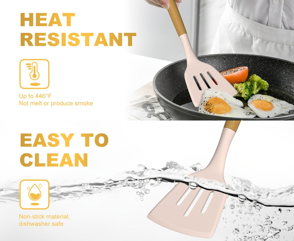 Kitchen Essential – Kitchen Utensil Set - 34/35pcs Silicone Cooking Utensils, Heat-Resistant Kitchen Utensil Spatula Set, Suitable for Non-Stick Pans, Wooden Handle Kitchen Tool Set for Mode