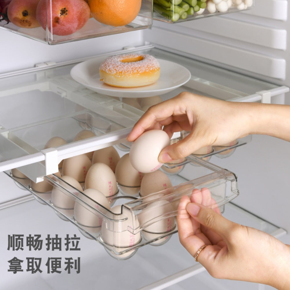 Heavy-Duty Stackable Storage Drawer – smooth-access cabinet organization, One Transparent Refrigerator Drawer Organizer Thickened Plastic Egg Storage Rack Suitable for Shelves Dividers, designed for American homes, daily convenience and practical gif