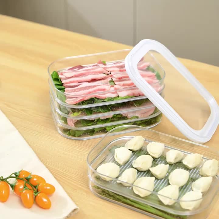 Kitchen Essential – 4-Tier Set of Stackable Refrigerated Containers for Meat with a Lid- Refrigerator Organizer Box, Meat Preservation Container, Ideal for Storing Vegetables, Fruits, And En