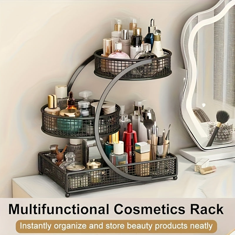 Heavy-Duty 1pc Adjustable Home Storage Rack – durable multi-purpose storage, 1pc Varnished Metal Cosmetic Organizer - No-Installation Lightweight Makeup Storage Rack Spiral Design Vanity, designed for American homes, daily convenience and practical g