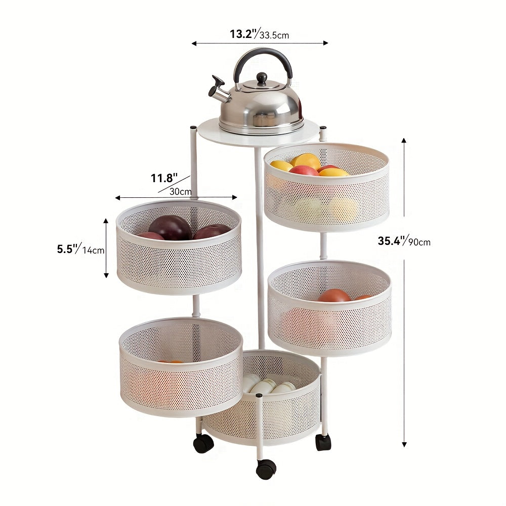 Rotatable Multi-Layer Circular Storage Rack, Mobile Storage Cart, Round Floor-Standing Multi-Layer Rotatable Vegetable Basket Storage Rack, Practical Storage Rack, Storage Items File Rack, Perfect for Kitchen, Office, Bathroom, Living Room, Bedroom