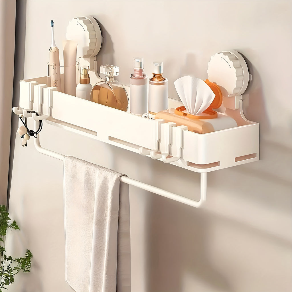 Bathroom Organizer – 1pc Easy-Install Suction Cup Shower Caddy, Wall-Mounted Organizer for Shampoo & Soap with Towel Holder, Heavy-Duty Floating Shower Shelve for Shower Accessories - Strong