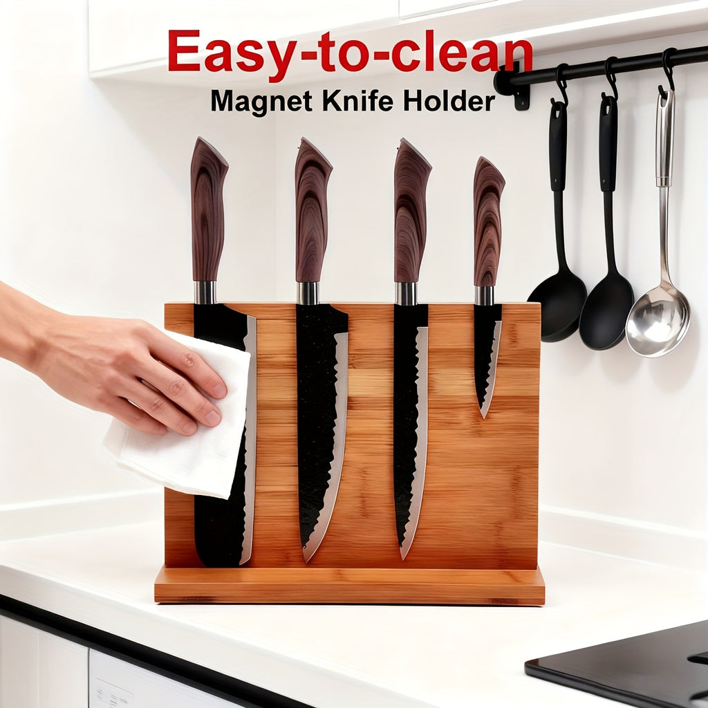 Home Storage Organizer – Magnetic Knife Block & Holder - Non-Slip Magnetic Knife Stand with Knife Storage, Space-Saving Countertop Organizer, - Locking System, Board Compatible (No Knife Sha