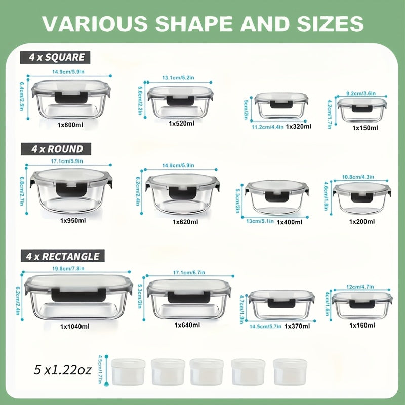 24pcs Glass Storage Containers with Lids | Leak Proof Airtight Bento Boxes (12 Containers 12 Lids) for Microwave, Oven, Freezer, And Dishwasher | Clip-On Closure, Microwave Safe, Perfect Holiday Gift for Family And Friends