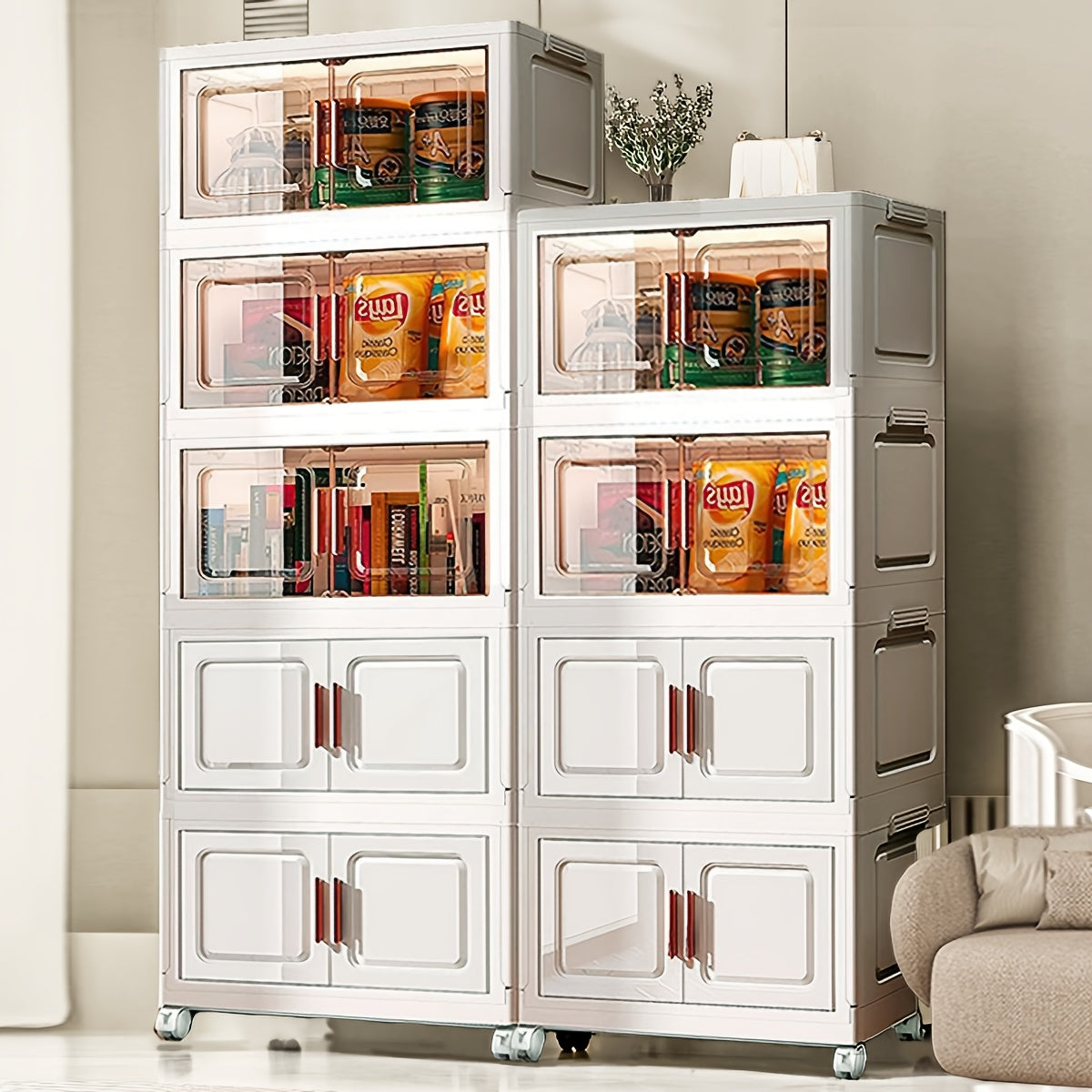 Modern Home Storage Organizer – space-saving everyday organization, Stackable Plastic Storage Cabinet with 2 to 5 Tiers Featuring Doors And Wheels Designed, designed for American homes, daily convenience and practical gifting