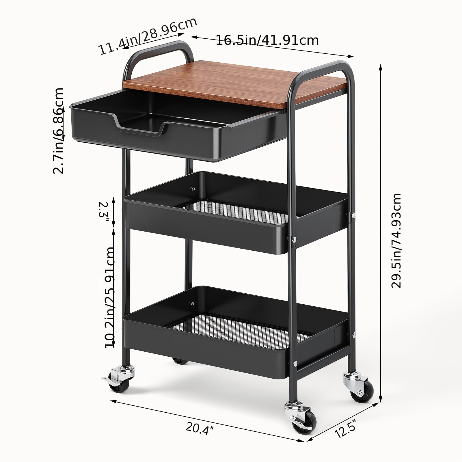 3-Tier Metal Utility Rolling Cart Featuring a Drawer And Table Top, a White Storage Trolley for Kitchen Organization, Suitable for Office, Classroom, Home, And Bedroom with Lockable Wheels