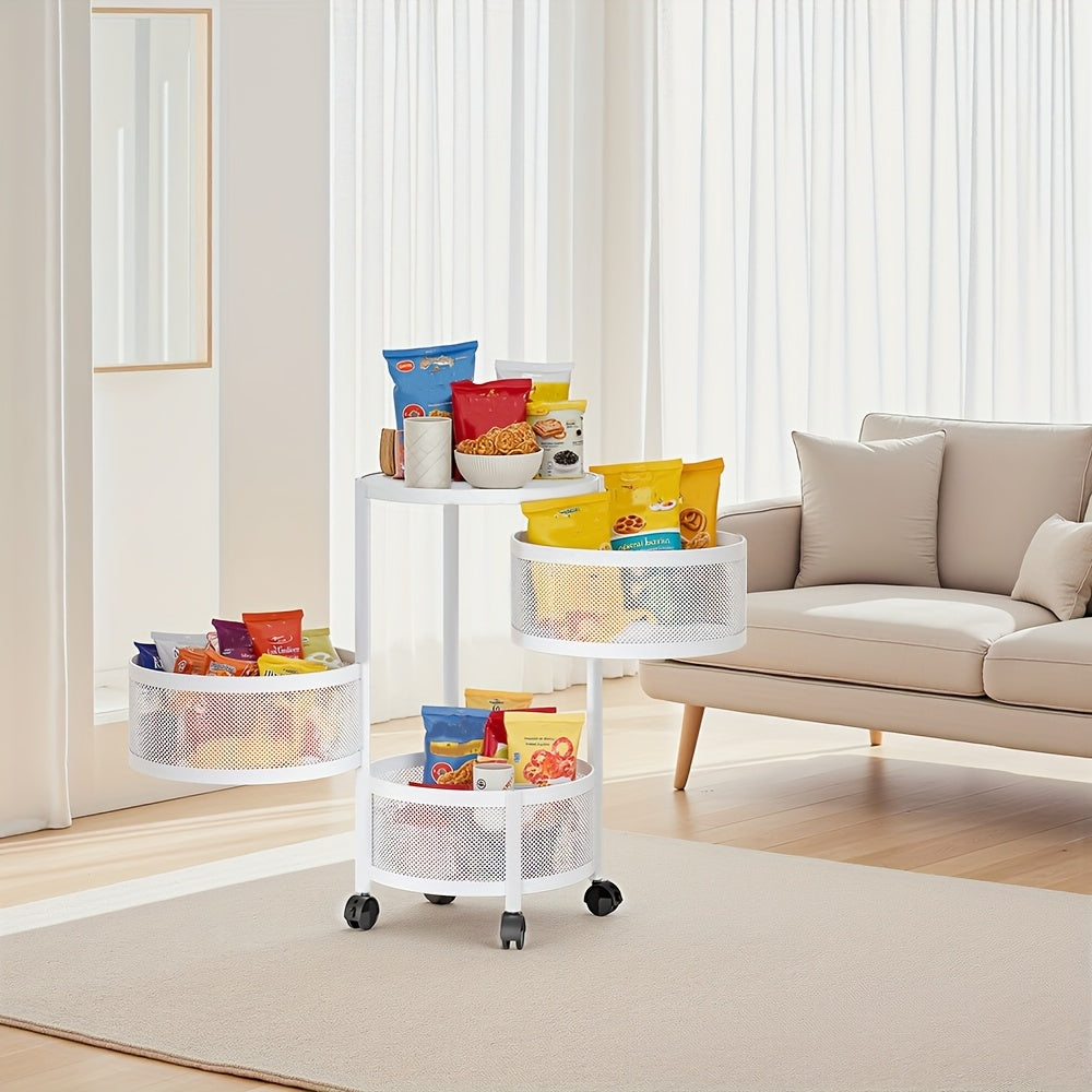 Premium Adjustable Home Storage Rack – durable multi-purpose storage, Rotatable Multi-layer Circular Storage Rack Mobile Storage Cart Round Floor-standing Multi-layer Rotatable Vegetable Basket, designed for American homes, daily convenience and prac