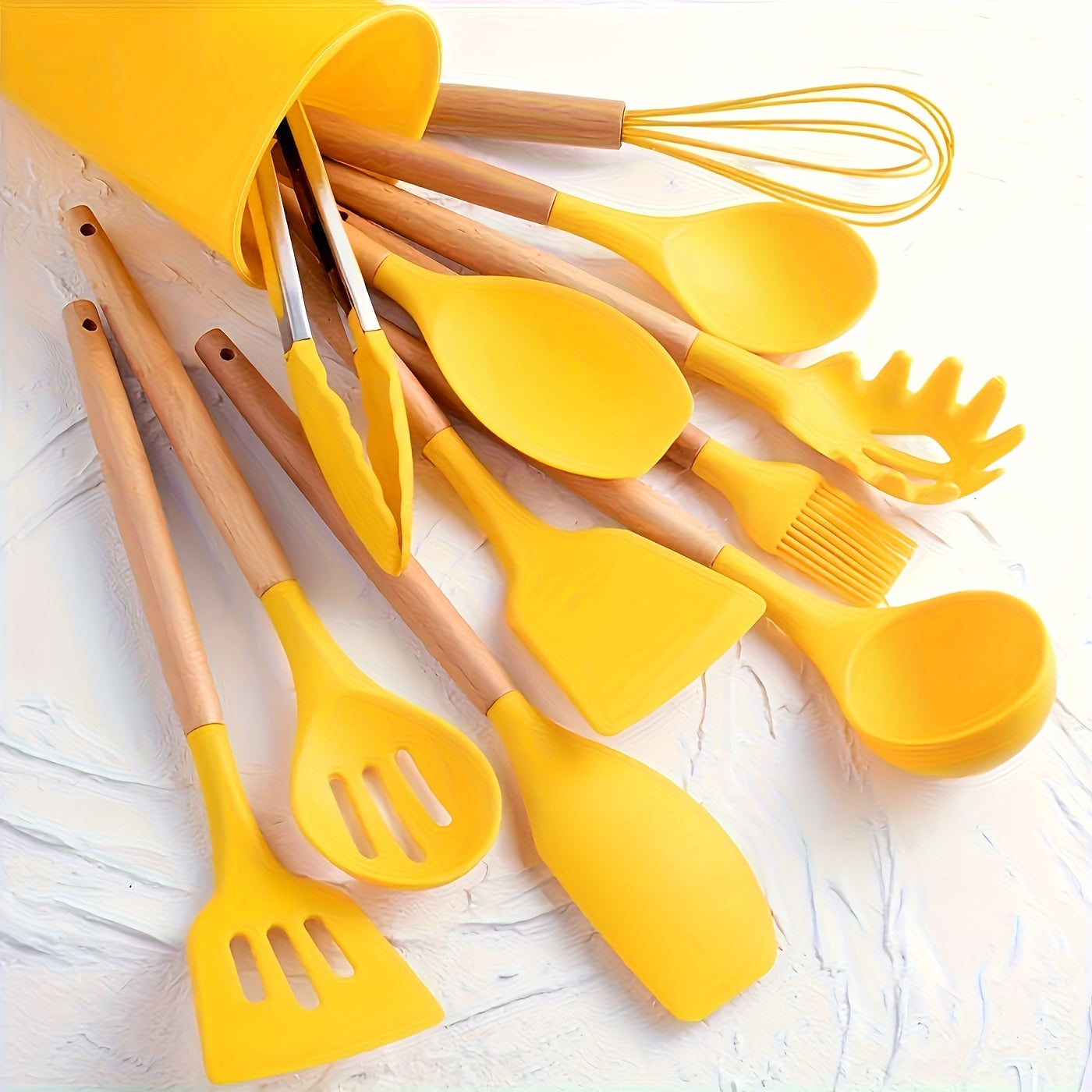 Kitchen Tools – oven-ready cooking and serving, 12pcs Silicone Kitchen Utensil Set with Wooden Han