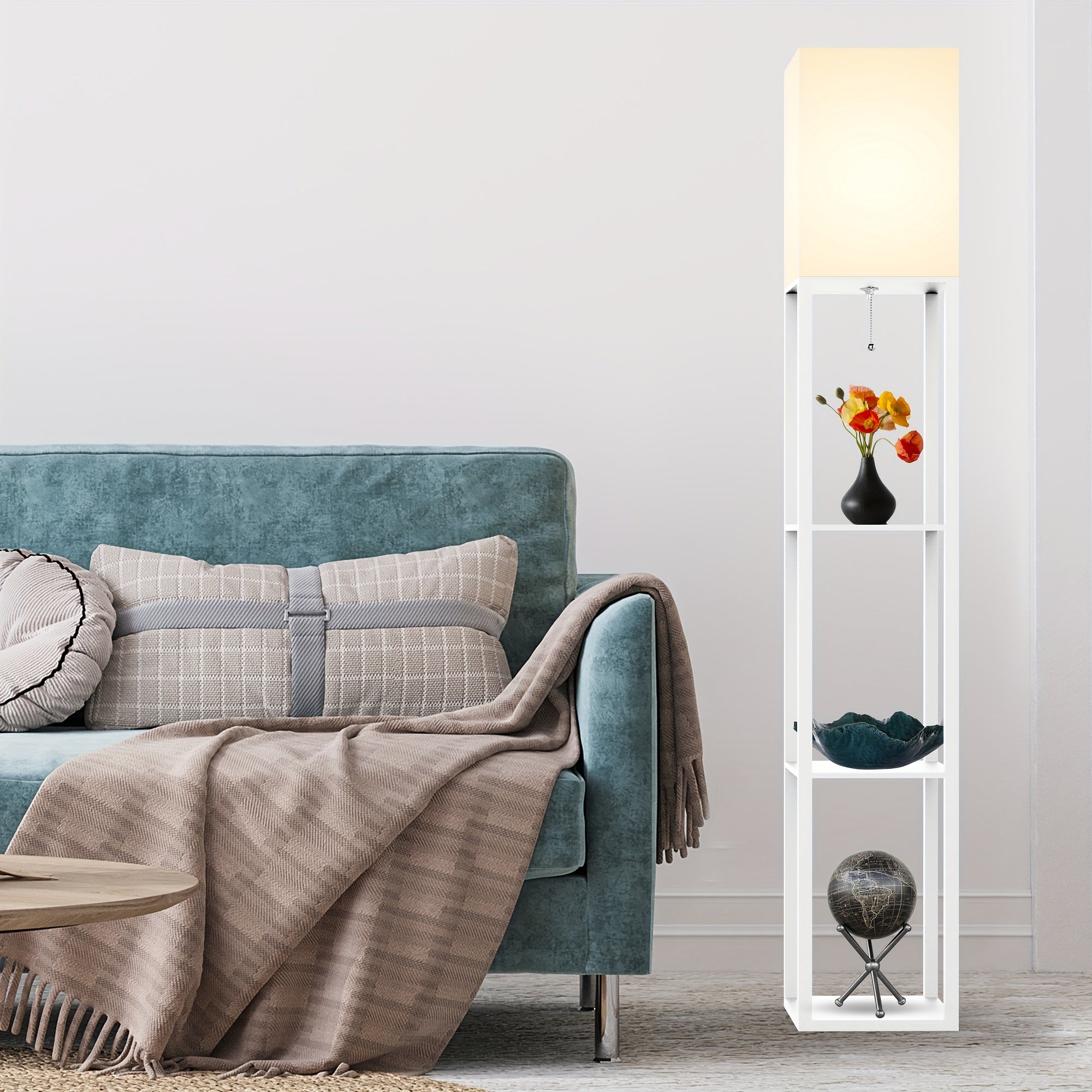 62.9" Column Floor Lamp with Shelves, Real Solid Wood And Bulb Included, Suitable for Halloween, Christmas And Other Holidays
