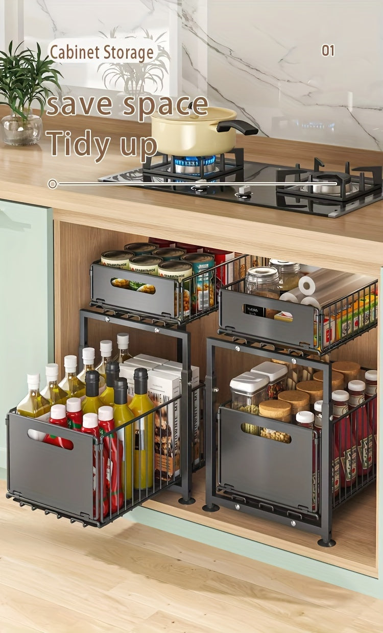 Premium Adjustable Home Storage Rack – durable multi-purpose storage, 2-Tier Pull-Out Organizers Space-Saving 2-Tier Under Sink Organizer with Adjustable Height Sturdy Carbon Steel, designed for American homes, daily convenience and practical gifting