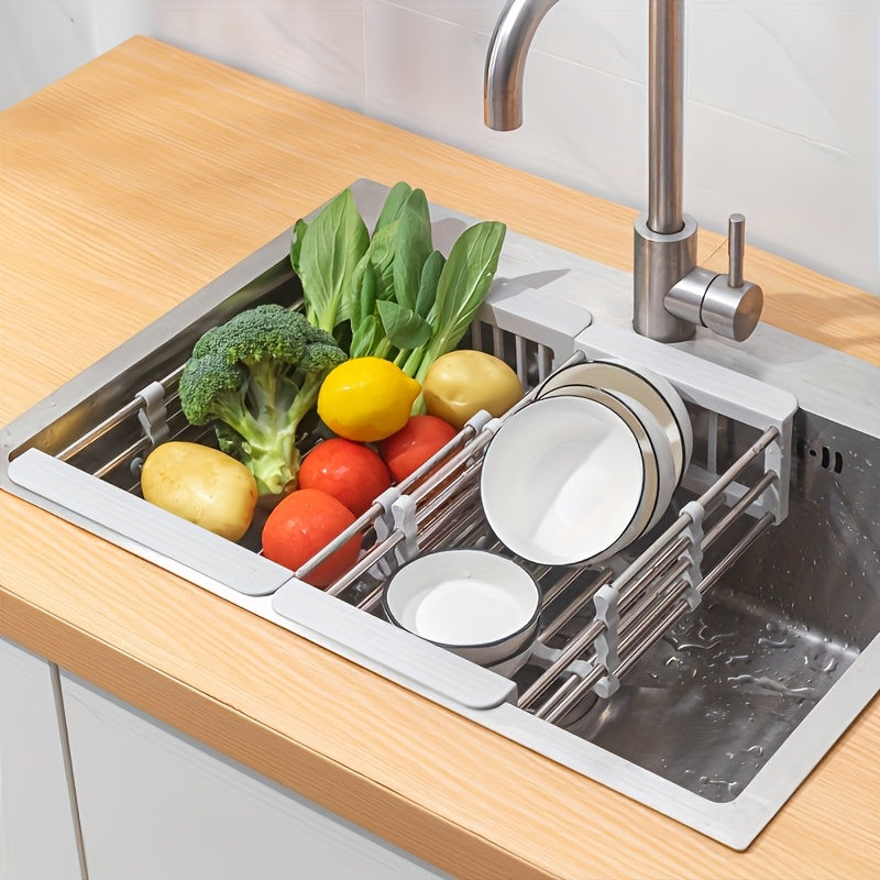 Kitchen Essential – Stainless Steel Retractable Drainage Basket, Kitchen Sink, Fruit And Vegetable Basket, Vegetable Rack, Household for Modern US Homes, easy meal prep and organization, Ver