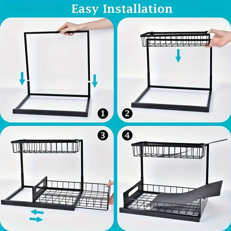Kitchen Storage Organizer – 1/2pcs Kitchen Organizers And Storage, Kitchen Accessories, Utility Racks, Under Sink Organizer, Pull Out Cabinet Organizer, 2 Tier Slide Out Sink Shelf, Cabinet