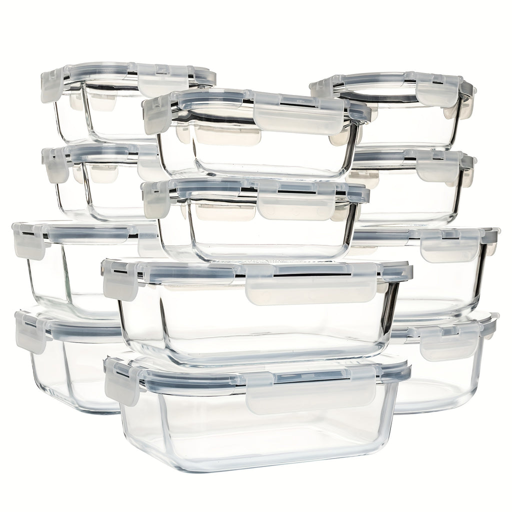 Modern Glass Meal Prep Container Set – leak-resistant reusable meal prep, 24-Piece High Borosilicate Glass Food Storage Containers Set with Leakproof Airtight Lids - Perfect, designed for American homes, daily convenience and practical gifting