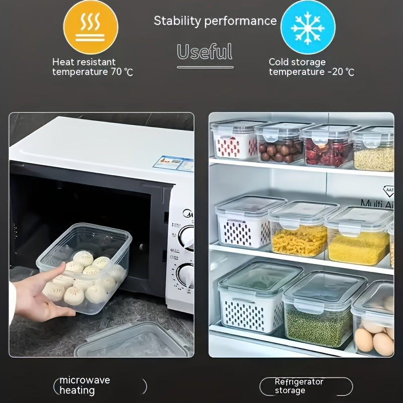 Versatile 6pcs Airtight Food Storage Containers – leak-resistant reusable meal prep, 6pcs 2 Crisperboxes 2 Drainbaskets 2-piecelid BPA-Free Plastic Food Storage Containers Set WithDrain Baskets, designed for American homes, daily convenience and prac