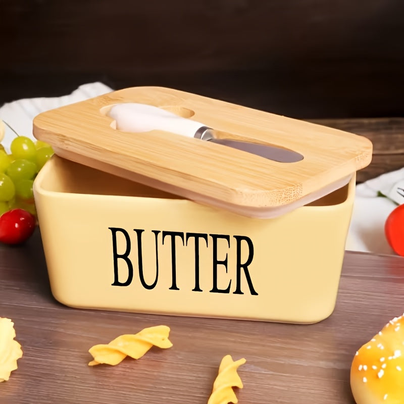 Modern 1pc Butter Dish with Lid – covered refrigerator storage, 1pc Luxury Large Butter Dish with Lid - Ceramic Countertop Keeper with Knife High-Quality, designed for American homes, daily convenience and practical gifting