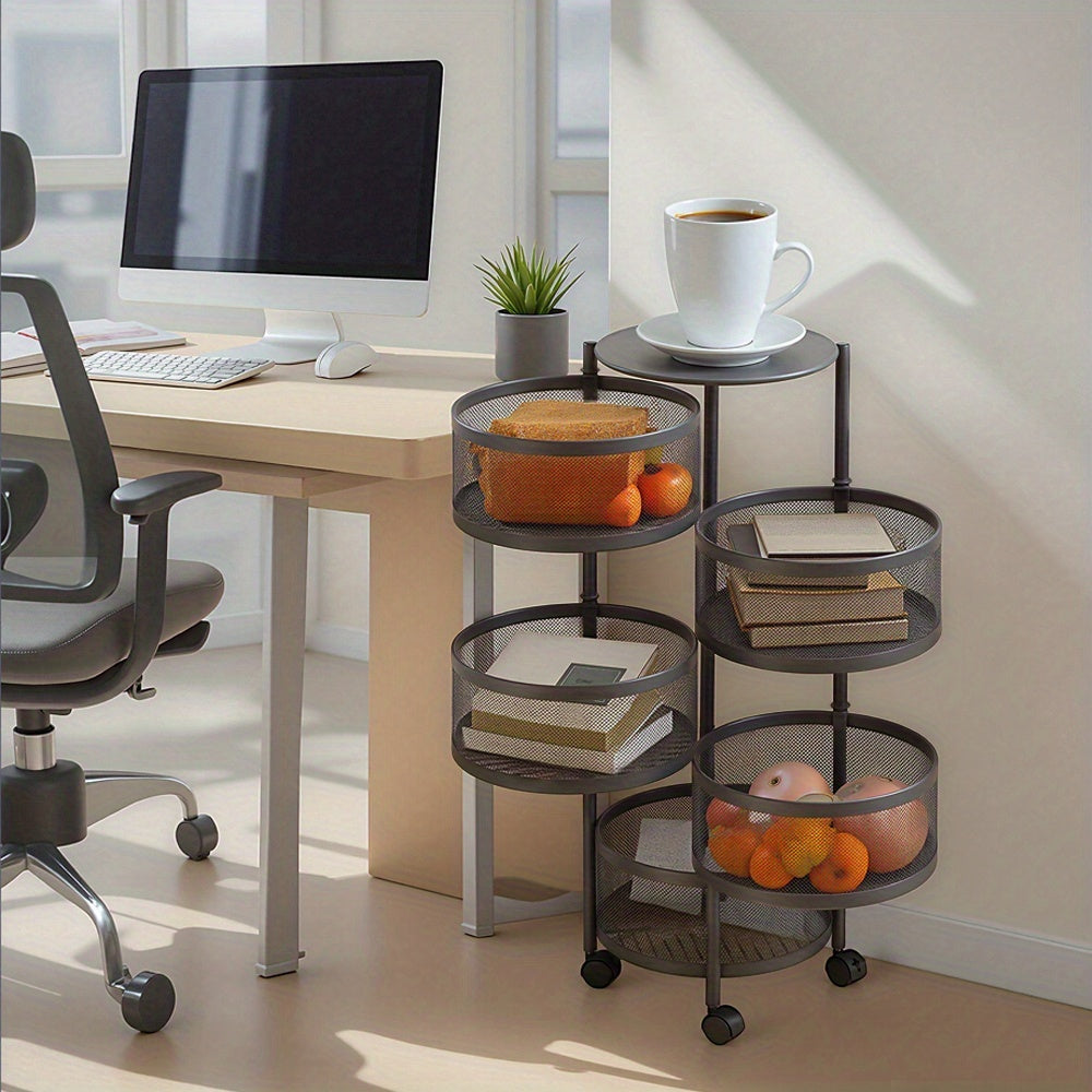 Rotatable Multi-Layer Circular Storage Rack, Mobile Storage Cart, Round Floor-Standing Multi-Layer Rotatable Vegetable Basket Storage Rack, Practical Storage Rack, Storage Items File Rack, Perfect for Kitchen, Office, Bathroom, Living Room, Bedroom