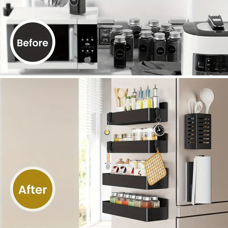 [Magnetic Storage Baskets] 2pcs Magnetic Storage Baskets No Drill Refrigerator Rack Kitchen Seasoning Holder Bathroom Toiletries Organizer for Fridge Microwave Oven Condiment Shelf 2pcs Movable Seasoning Organizer for Cans Drinks Wine