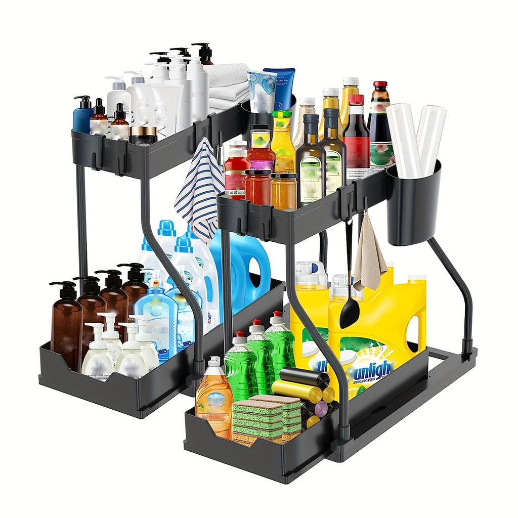 Home Organizer – 2pcs Under Sink Organizer with Sliding Shelves - Durable Pull-Out Cabinet Organize