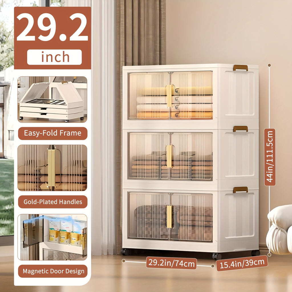 Premium Stackable Home Storage Bins – portable space-saving storage, 3 4 5-Tier Extra Large Folding Storage Cabinet - Plastic Storage Bins with Lids, designed for American homes, daily convenience and practical gifting