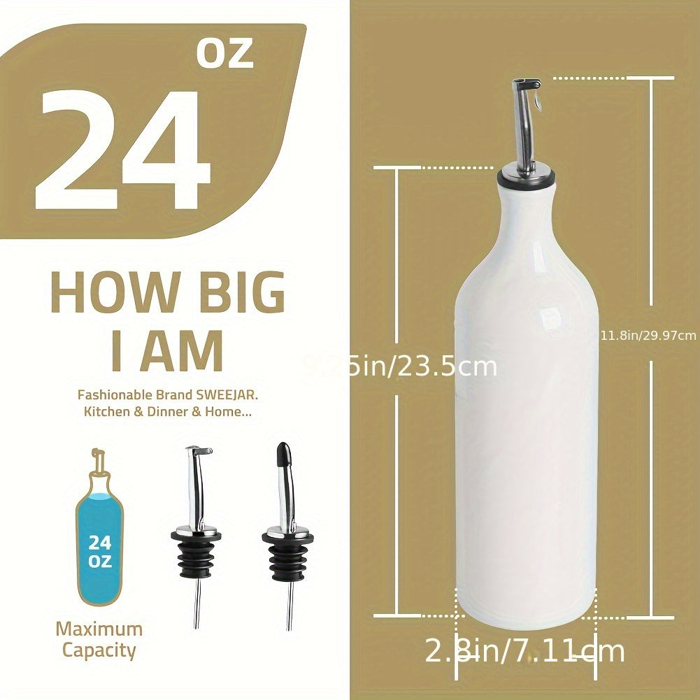 [Oil Dispenser Bottle] Sweejar Large Ceramic Olive Oil Dispenser Bottle, Opaque Oil Cruet Protects Oil To Reduce Oxidation, Storage Oil, Vinegar, Soy Sauce & Other Liquids, Pack Of 1, 24 Fl Oz