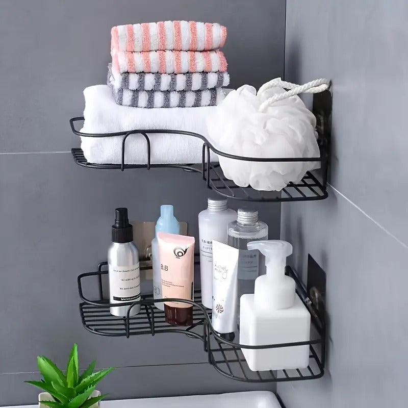 Bathroom Organizer – Anti-Rust Stainless Steel Corner Shower Shelf- Multi-Compartment Wall-Mounted Bathroom Organizer for Shampoo, Toner, and Cosmetics, Space-Saving Design, Durable Black Fi