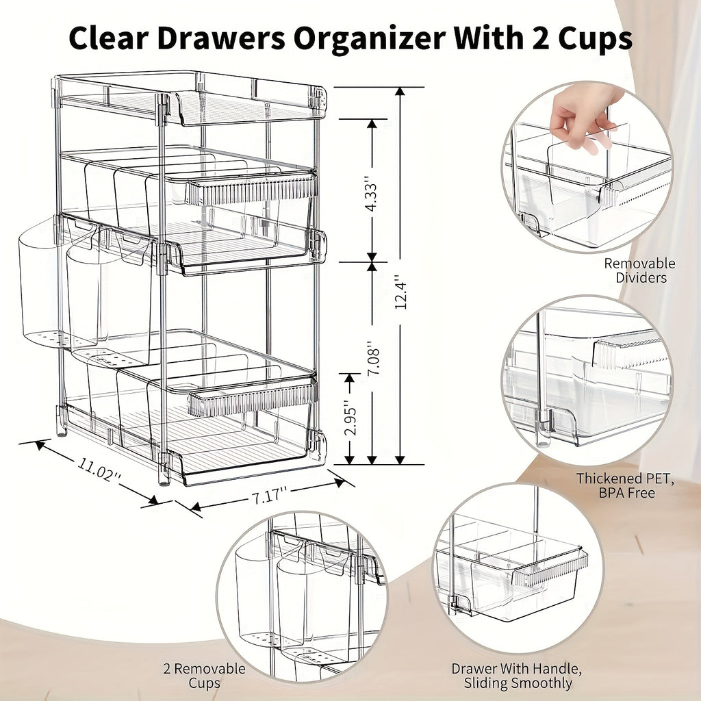 Compact 1pc Home Storage Organizer – space-saving everyday organization, 1pc Space-Saving Pull-Out Organizer - 3-Tier Clear Storage With Adjustable Dividers Multi-Purpose Slide-Out Under, designed for American homes, daily convenience and practical g
