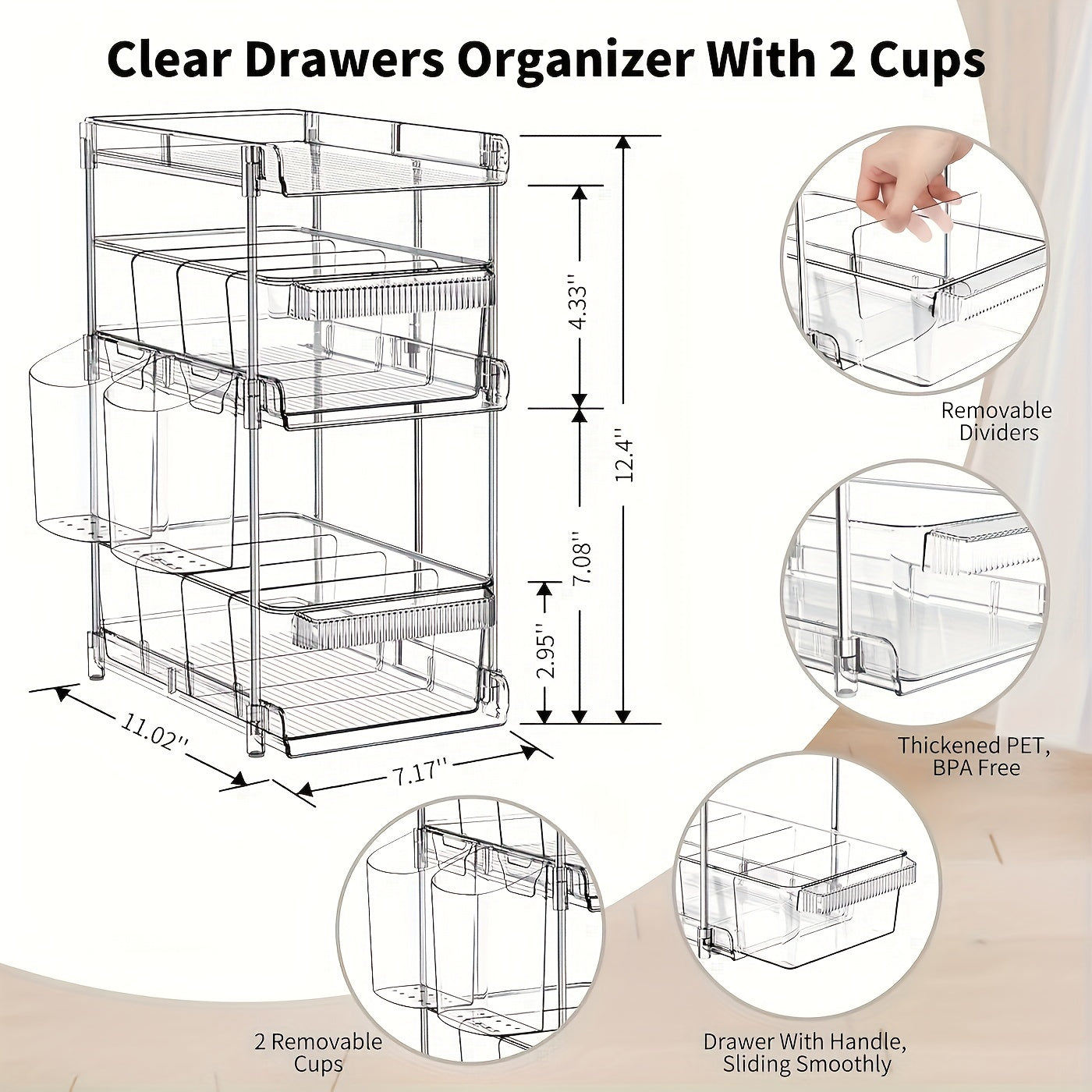Compact 1pc Home Storage Organizer – space-saving everyday organization, 1pc Space-Saving Pull-Out Organizer - 3-Tier Clear Storage With Adjustable Dividers Multi-Purpose Slide-Out Under, designed for American homes, daily convenience and practical g