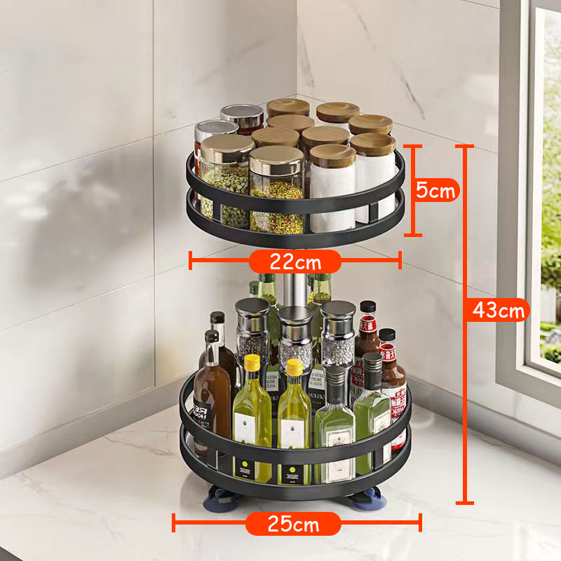 2-Tier Rotating Spice Organizer: 360° Adjustable Metal Turntable for Seasoning Jars & Condiments - Space-Saving Kitchen Storage Solution for Countertops & Cabinets