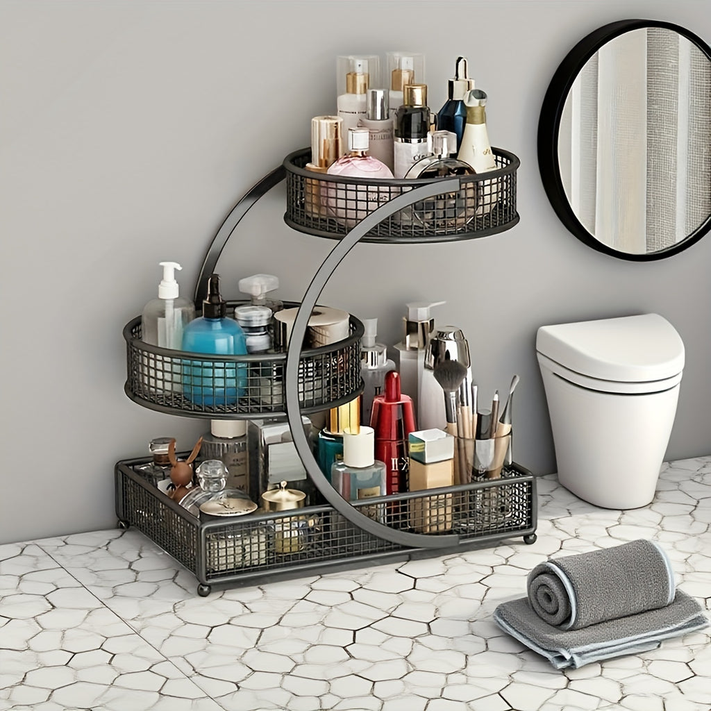 Modern Adjustable Home Storage Rack – durable multi-purpose storage, 3-Tier Metal Bathroom Vanity Organizer - No Assembly Required Space-Saving Countertop Storage Rack with, designed for American homes, daily convenience and practical gifting