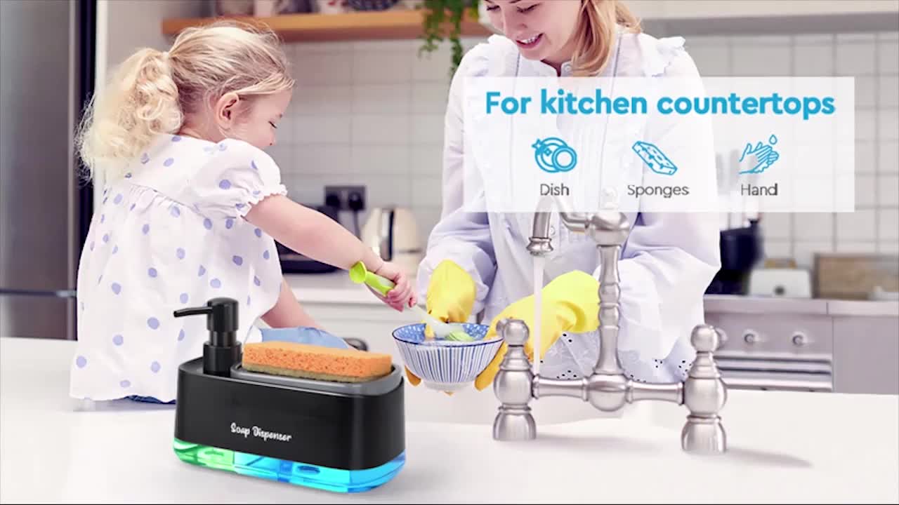 Compact Home Storage Organizer – space-saving everyday organization, High-End Versatile Kitchen Soap Dispenser Push-Activated Dish Soap Dispenser with Sponge Holder 2-In-1 Kitchen, designed for American homes, daily convenience and practical gifting