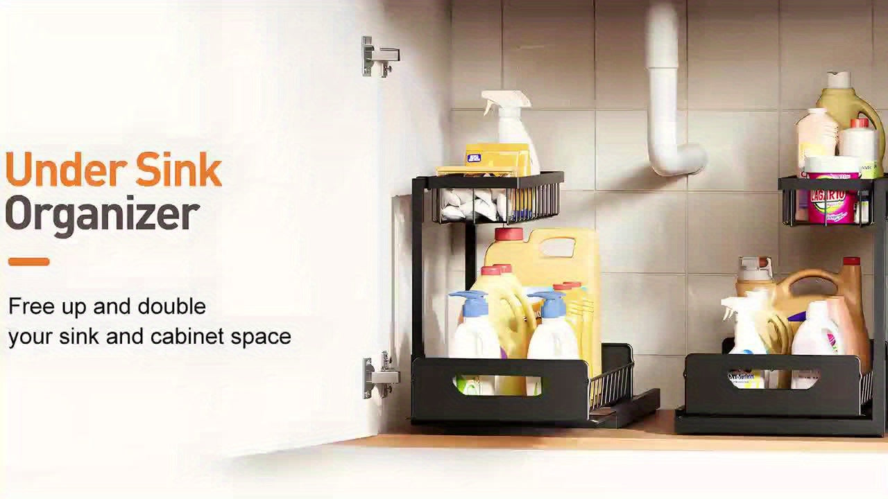 Kitchen Essential – 1/2pcs 2-story kitchen sink storage containers，push-pull cabinet organizer, kitchen and bathroom organizers and storage, study, tabletop, metal sliding drawers, practical