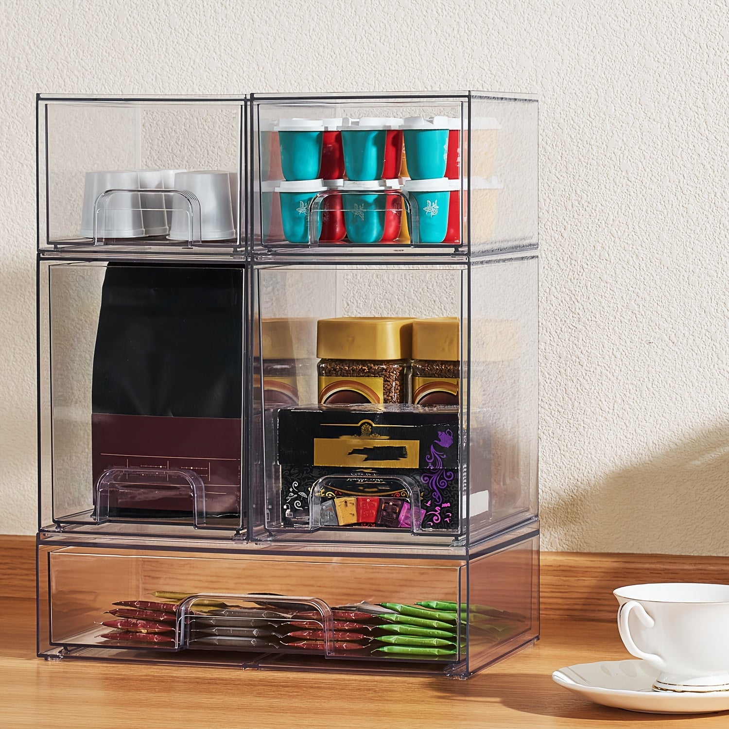Premium Pull-Out Cabinet Organizer – smooth-access cabinet organization, Clear Stackable Plastic Organizer Bins for Makeup Cosmetics Beauty Supplies Great for Vanity Bathroom, designed for American homes, daily convenience and practical gifting