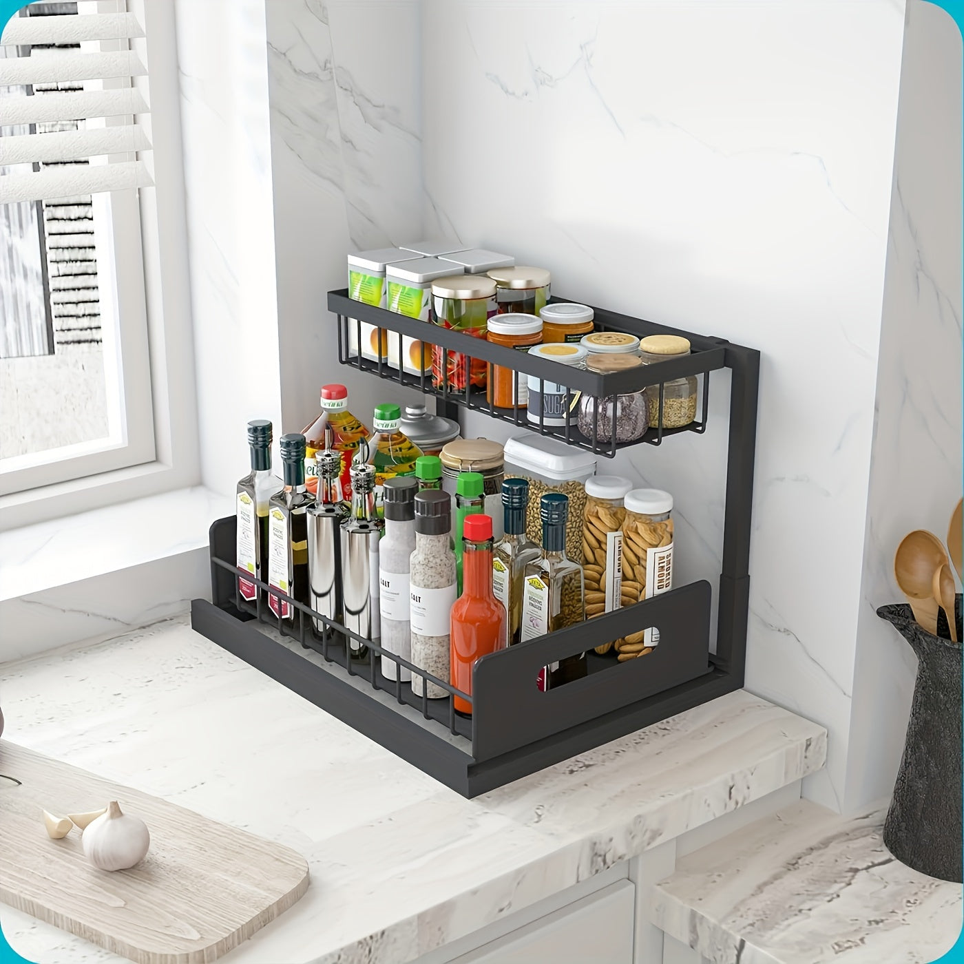 Modern Home Storage Organizer – space-saving everyday organization, 2-Tier Sliding Under Sink Organizer And Storage - Maximize Bathroom And Kitchen Cabinet Storage, designed for American homes, daily convenience and practical gifting
