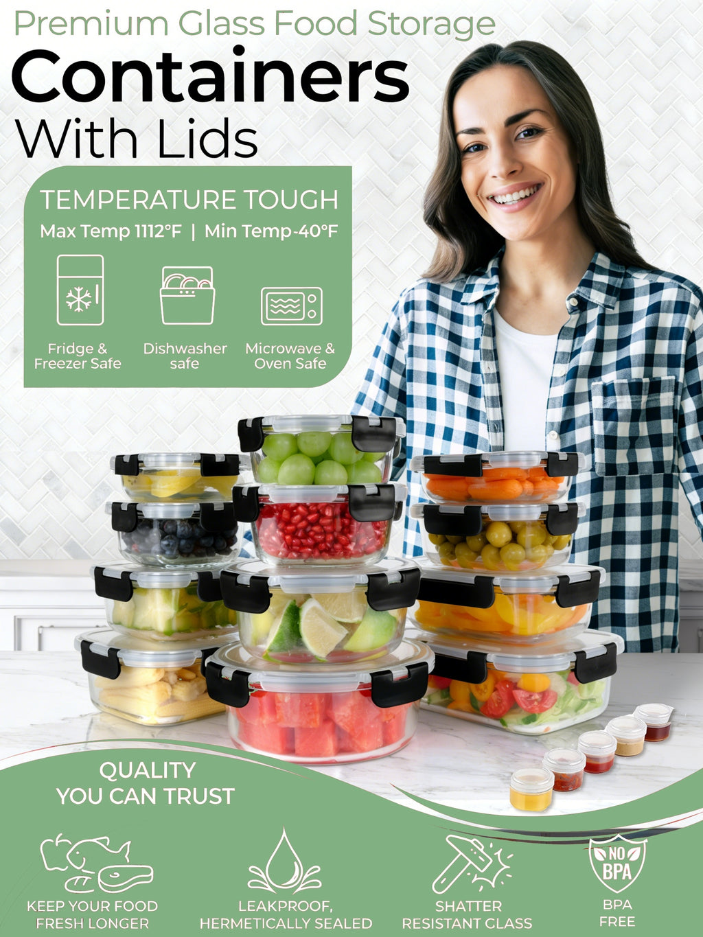 24pcs Glass Storage Containers with Lids | Leak Proof Airtight Bento Boxes (12 Containers 12 Lids) for Microwave, Oven, Freezer, And Dishwasher | Clip-On Closure, Microwave Safe, Perfect Holiday Gift for Family And Friends