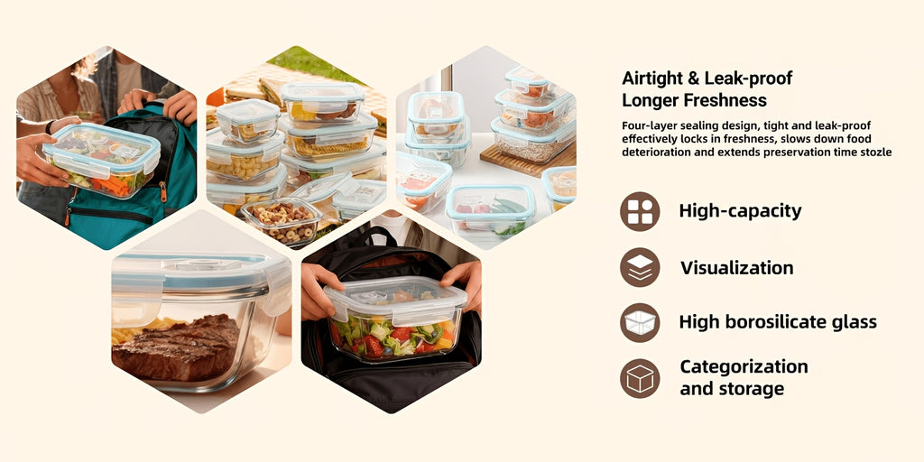 Kitchen Essential – [Glass Food Storage Set] 18pcs Sealed Glass Food Storage Gift Box Set, with Air Holes on The Lids, Perfect for Salads, Fruits, Vegetables And Sandwiches, Lunch Box | Seal
