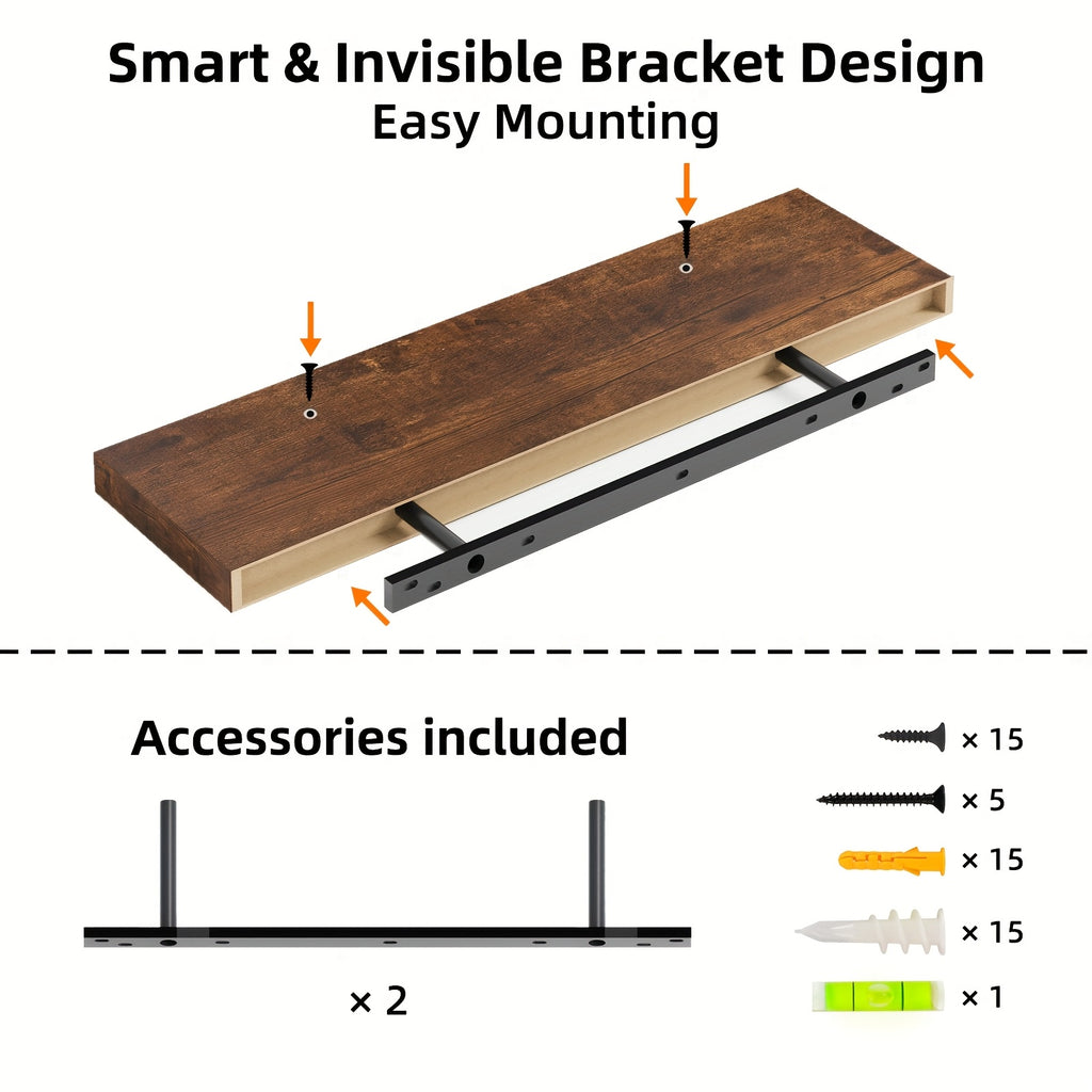 Premium 2/4/6pcs Home Storage Organizer – space-saving everyday organization, TOMNK 2 4 6pcs Set Floating Shelves 15 7-inch 19 7-inch 22-inch Wooden Wall-Mounted, designed for American homes, daily convenience and practical gifting