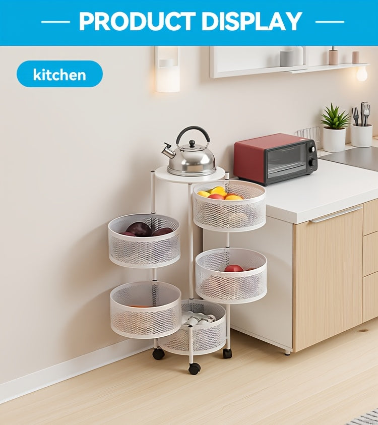 Premium Adjustable Home Storage Rack – durable multi-purpose storage, Rotatable Multi-layer Circular Storage Rack Mobile Storage Cart Round Floor-standing Multi-layer Rotatable Vegetable Basket, designed for American homes, daily convenience and prac