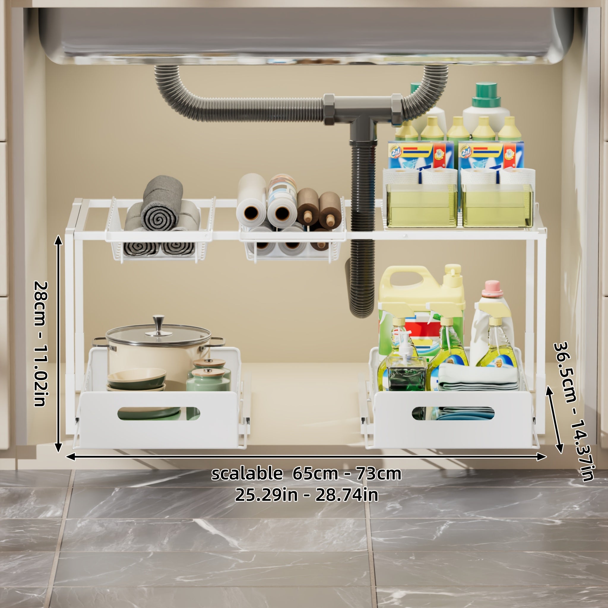 Space-Saving 2 Tier Adjustable Home Storage Rack – durable multi-purpose storage, Local Warehouse Under Siling Out Sink Organizer Pull Out Cabinet Organizer2-in-1 Large Volume 2, designed for American homes, daily convenience and practical gifting
