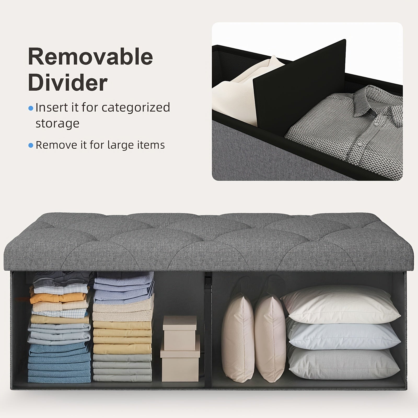 [Multi-Purpose Ottoman Bench] Heavy-Duty Multi-Purpose Folding Storage Ottoman Bench with Seat | Indoor/Outdoor, Space-Saving Design, Non-Porous Easy-Clean Surface - Perfect for Living Room, Bedroom, Patio, Garden Tool Storage - Gray Organizer Bench