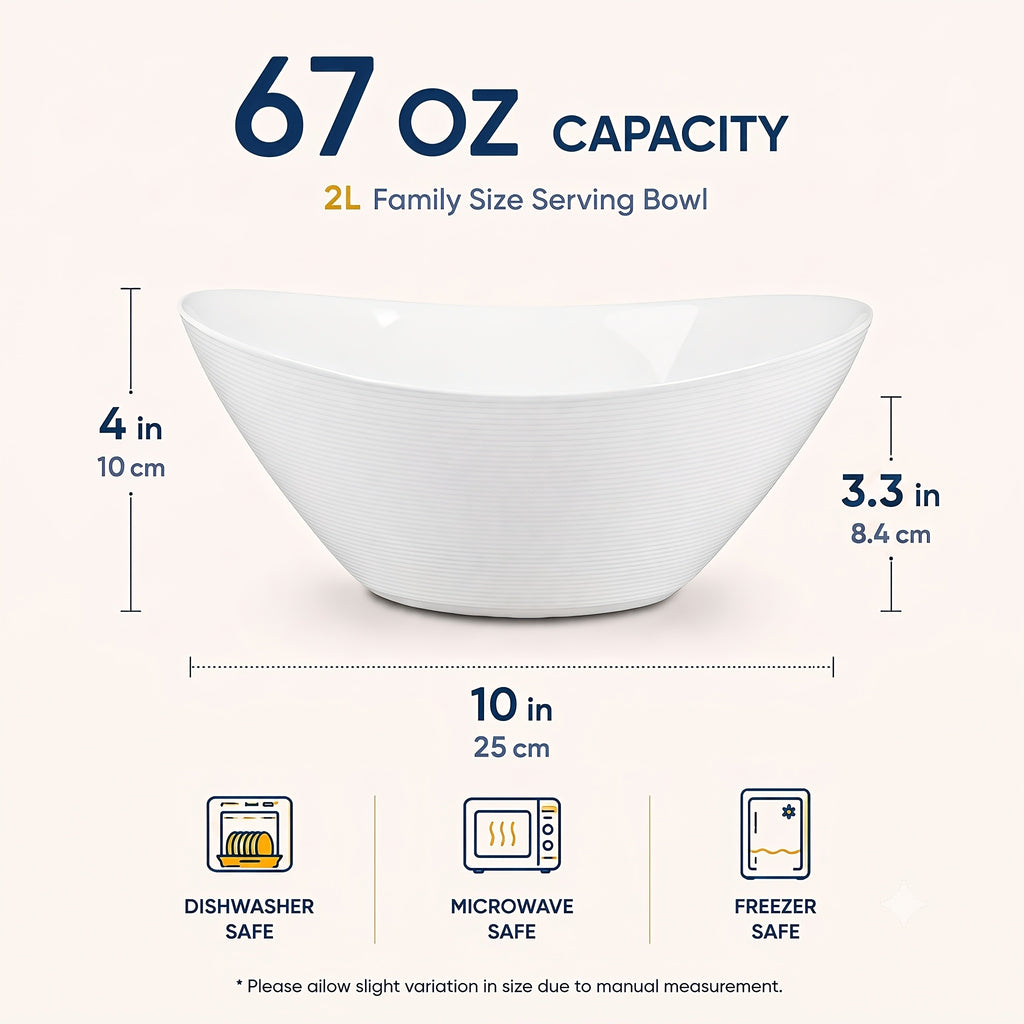 Easy-Access 2pcs Decorative Home Lighting – warm functional room lighting, 2pcs 67oz Lightweight Opal Glass Salad Serving Bowls - 10 Large White Oval Dishes, designed for American homes, daily convenience and practical gifting